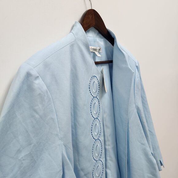 Coldwater Creek Womens Plus Linen Blend Blazer Size 22W Blue Embroidered Career - Picture 2 of 12
